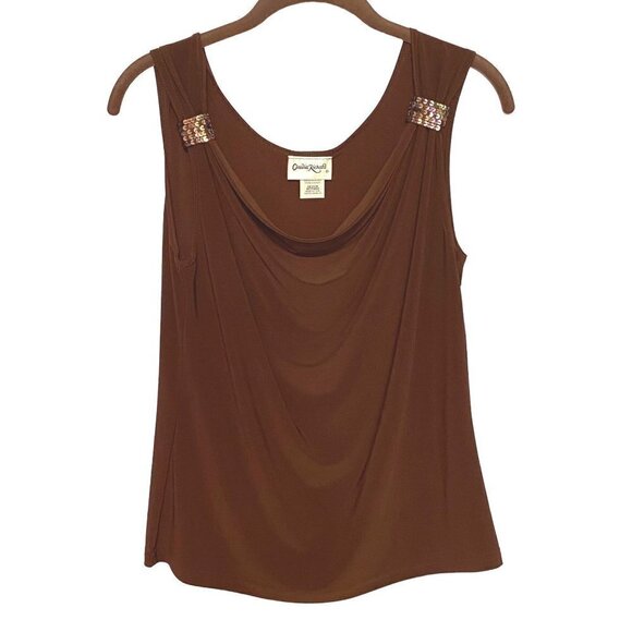 Claudia Richard Brown Slinky Stretchy Sleeveless Cowl Neck Top Size Medium - Picture 1 of 9